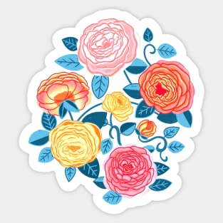 Coral, Yellow & Blue Climbing Rosa Vines Sticker